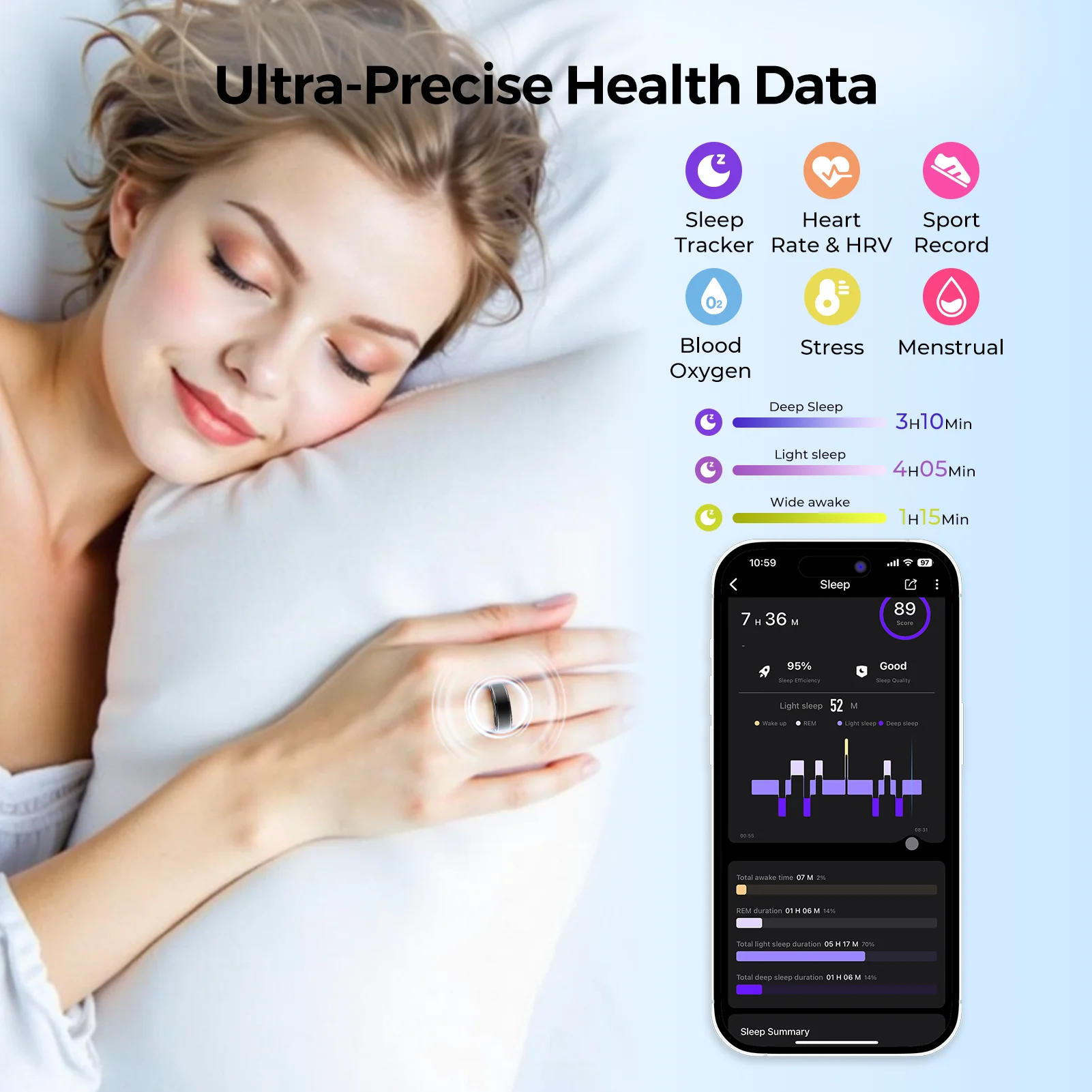 Smart Rings Bluetooth Geste Swipe Control Schlaf Herzfrequenz Sauerstoff Überwachung Multi Sport Modi Wasserdicht Frauen Gesundheit Ring