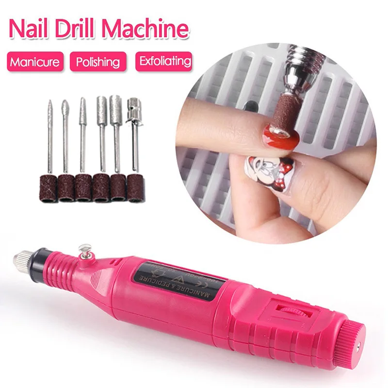 Máquina de polimento de unhas portátil, 6 cores, lixadeira elétrica, acessórios para unhas, fresa para manicure, pedicure, ferramenta