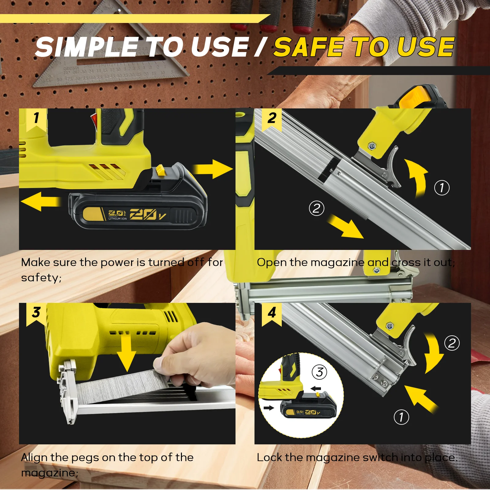 Pistola sparachiodi elettrica a batteria per chiodi dritti/a forma di N Chiodatrice universale per la lavorazione del legno per batteria Dewalt da