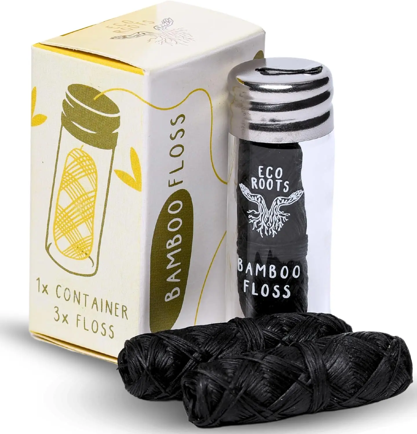 

Eco-Friendly Bamboo Dental Floss: 1 Glass Jar + 3 Refills, Biodegradable, Vegan, Zero Waste