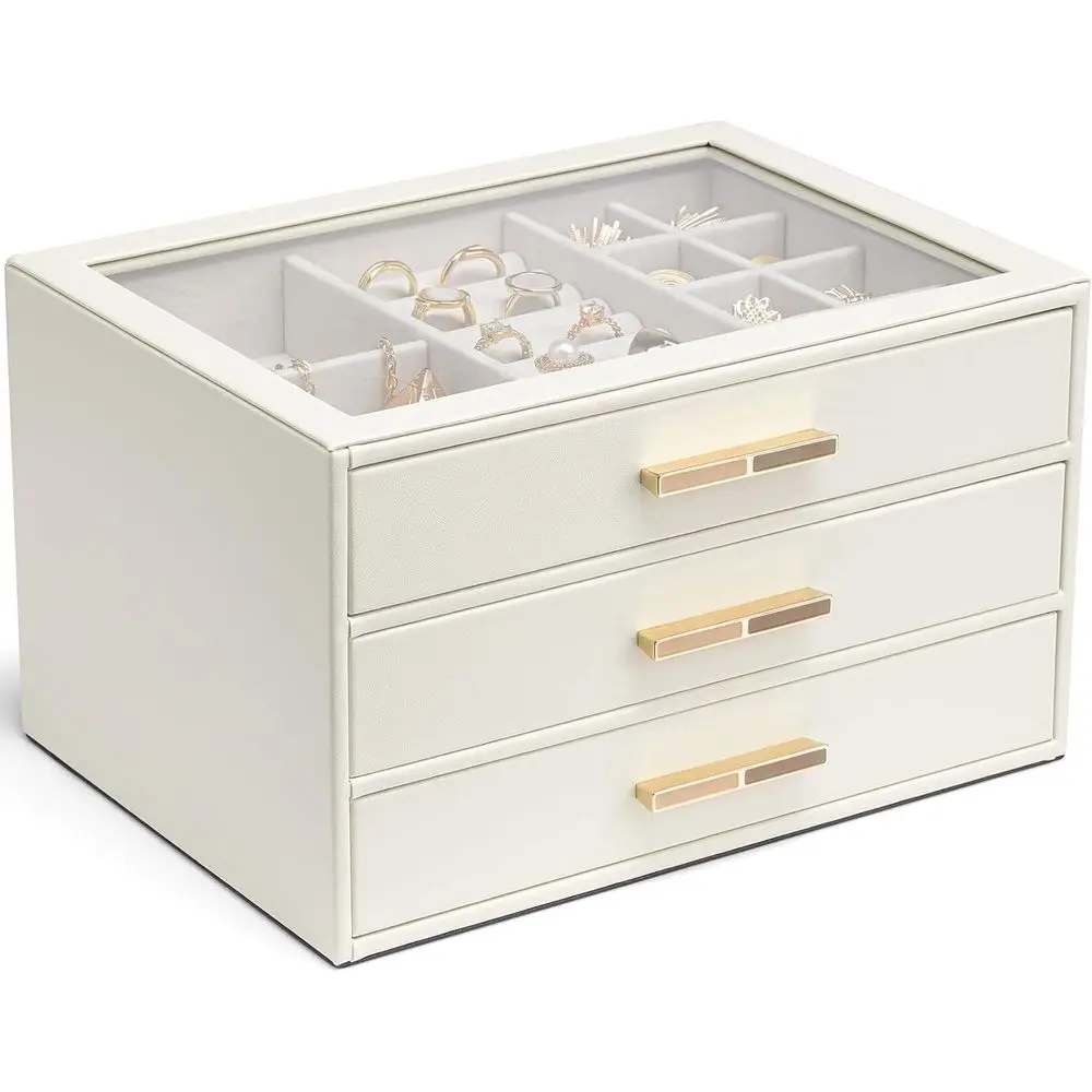 

Jewelry Organizer with 3 Drawers for Rings, Earrings, Bracelets - Cloud White