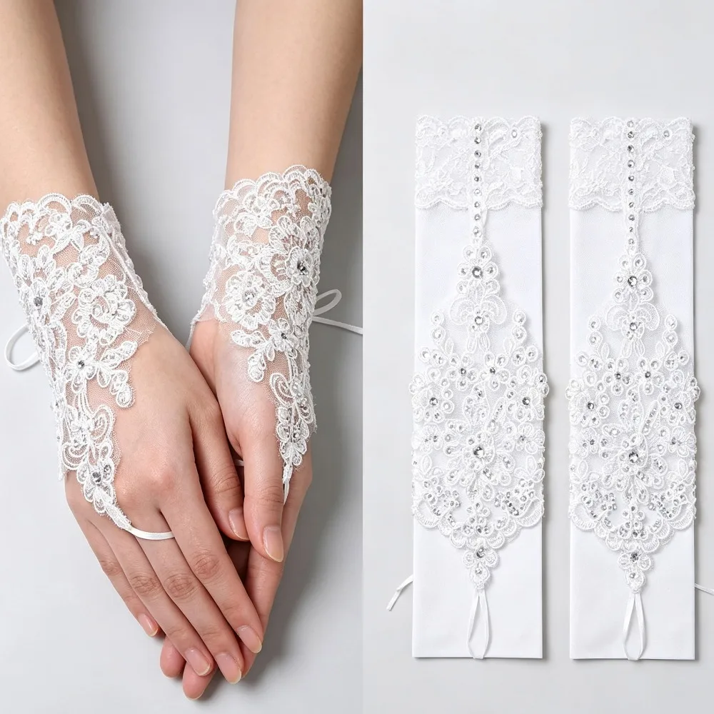 Women Fashion Black White Lace Fishnet Mesh Gloves Thin Breathable UV Protection Summer Driving Sun Protection Gloves