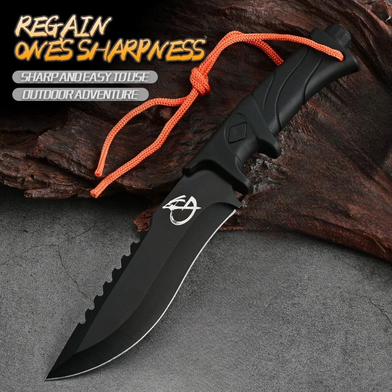 Outdoor straight knife self-defense knife outdoor portable meat knife eating knife camping fishing portable knife