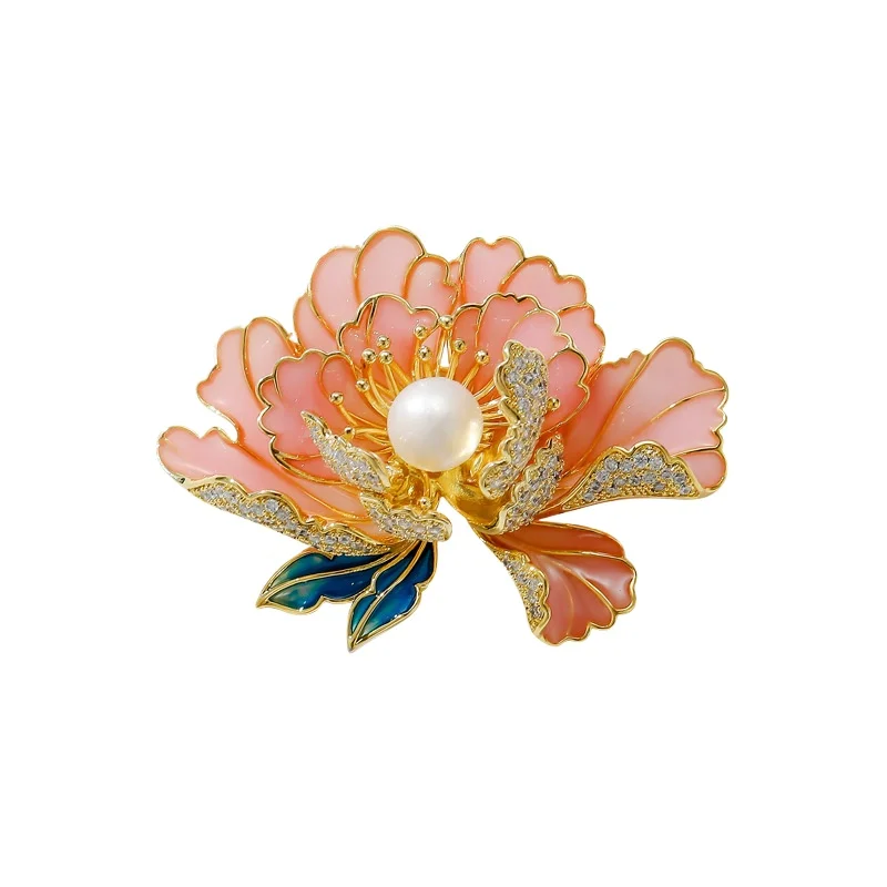 

Real gold electroplated natural freshwater pearl peony brooch women's blazer corsage