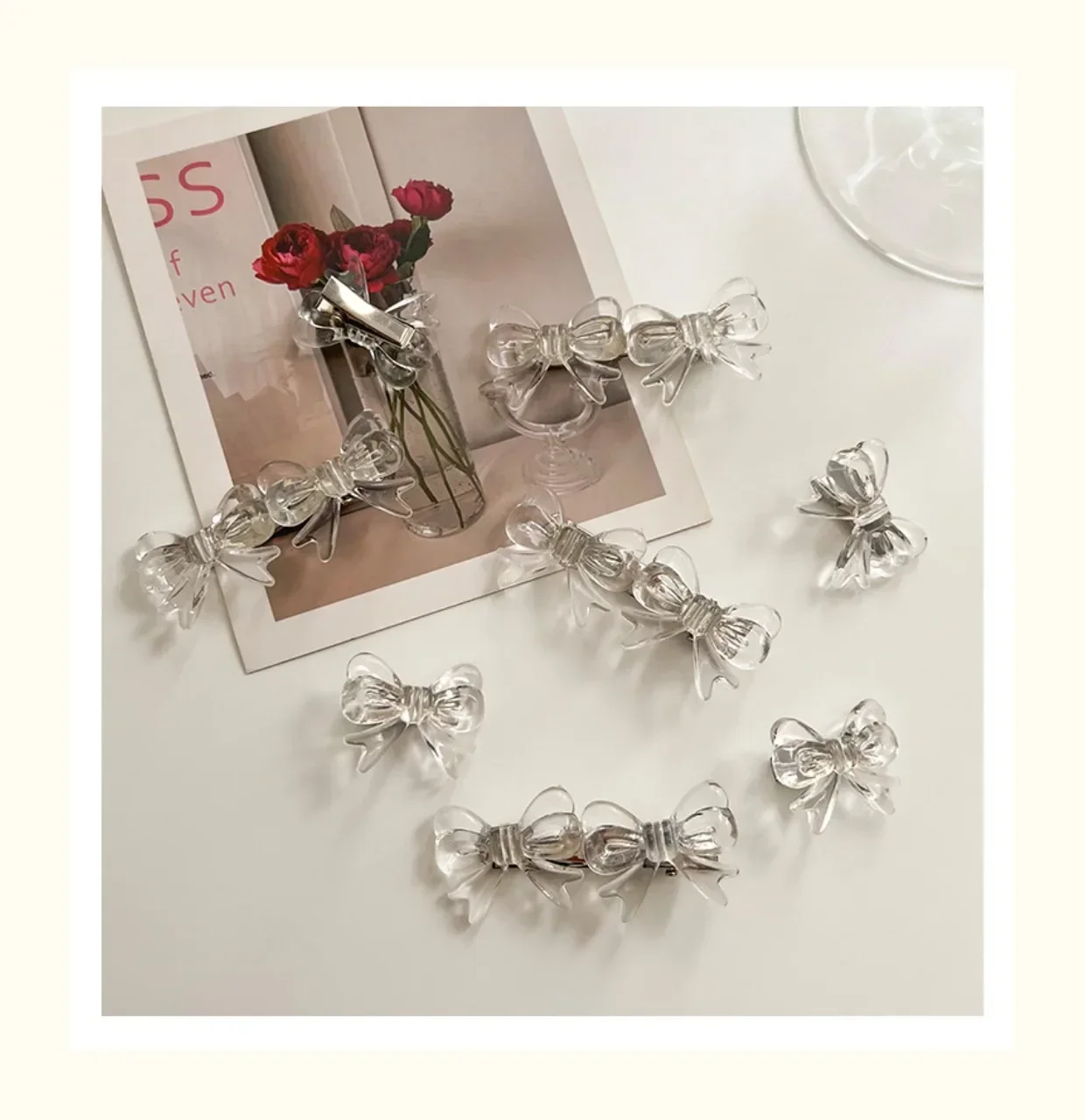Transparent Bow Hair Clip Women Girls Bangs Duckbill Clips Acrylic Small Hair Side Clips Korean Fashion Edge Hairpins Headwear