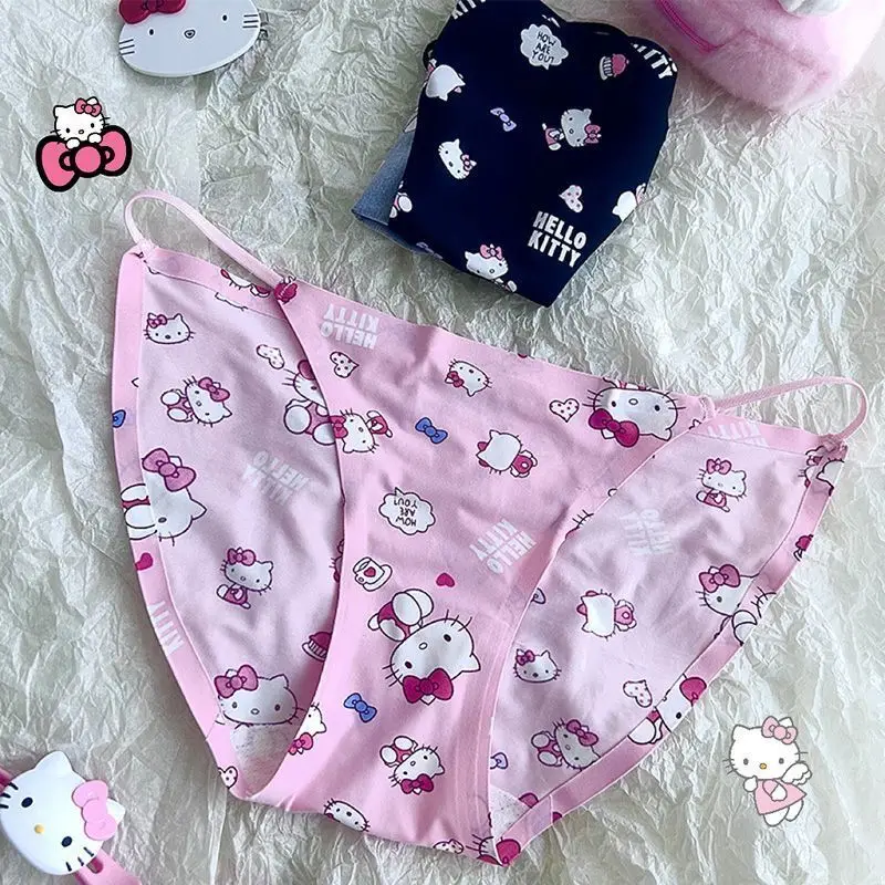 Sanrio Ice Shreds Cartoon Hello Kitty Printed Cute Scarless Panties Female Pure Desire Sexy Girl Lingerie Female Summer Thong