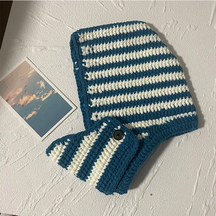 INS Korea Autumn Winter Flower Striped Y2K Balaclava Thief Hats For Women Men Mask One-piece Knitted Beanie Caps Gorras - Image 14