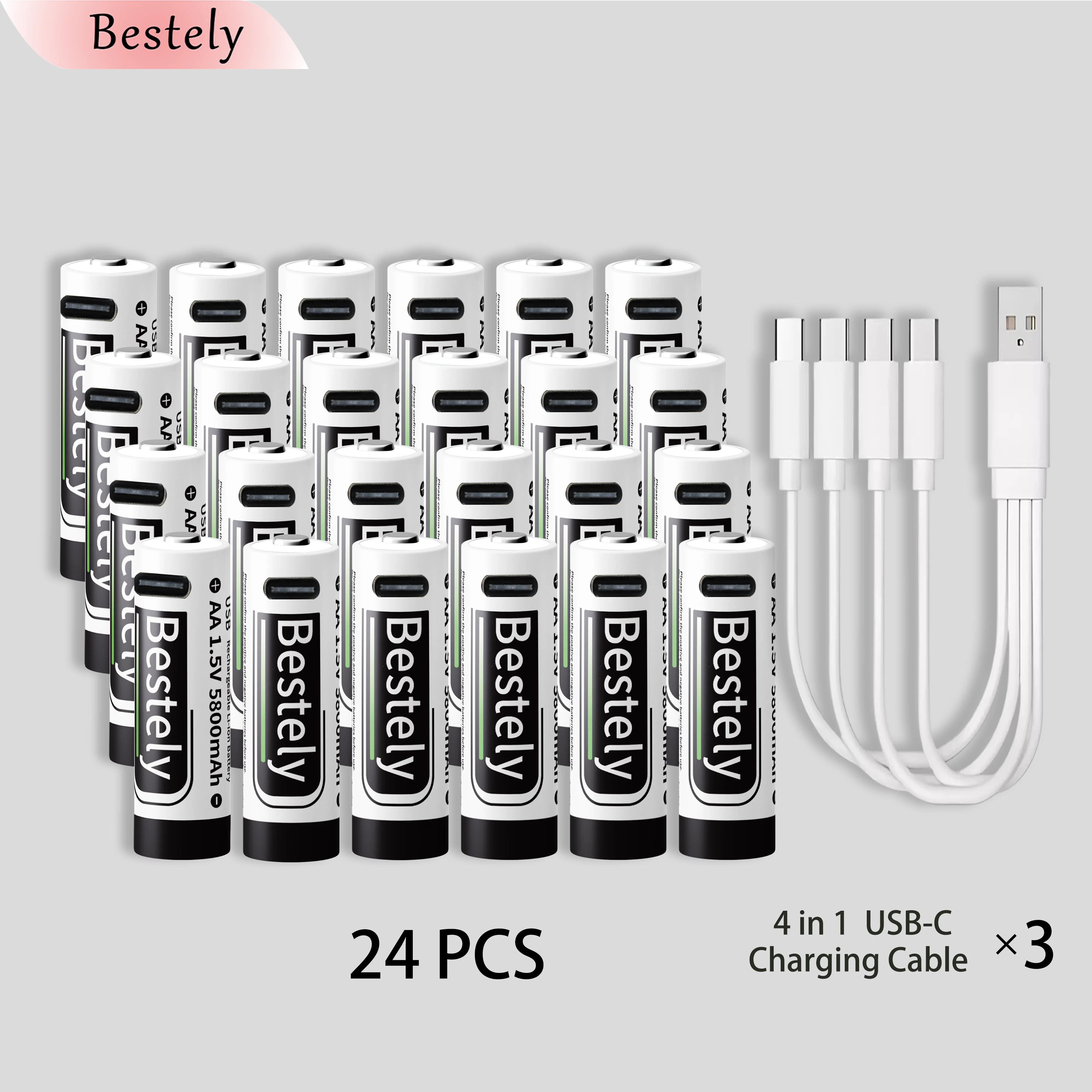 New AA 5800mAh 1.5V Rechargeable Li-ion Batteries USB-C Fast Charging Lithium Battery High capacity Akku 2000 Cycles with Cables