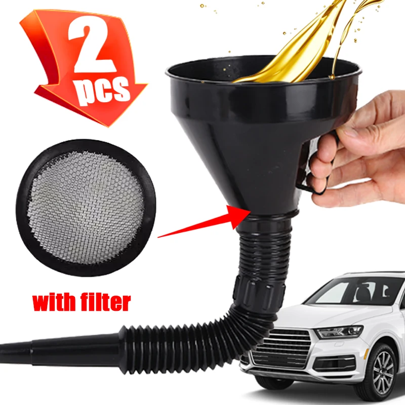 With Foldable Hose Motorcycle Funnel Fuel Filler with Filter Pipe Oil Diesel Gas Filling Refueling Car Accessories Universal