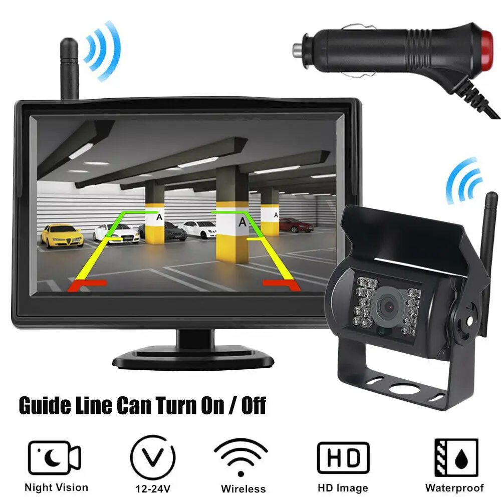 

QueenDer Wireless 18led IR Backup Camera with 5" Monitor System for Trailer Pickup Truck Camper