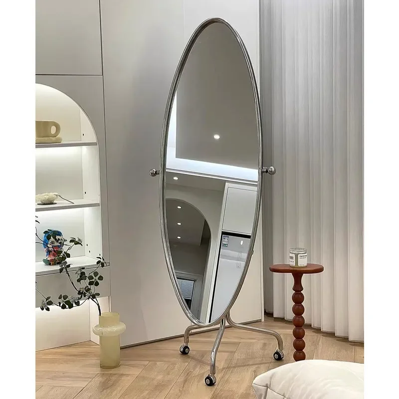 Oval Barber Shop Mirror Desk Barber Shop Mirror Stainless Steel Cut Hair Salon Special Single-sided Floor