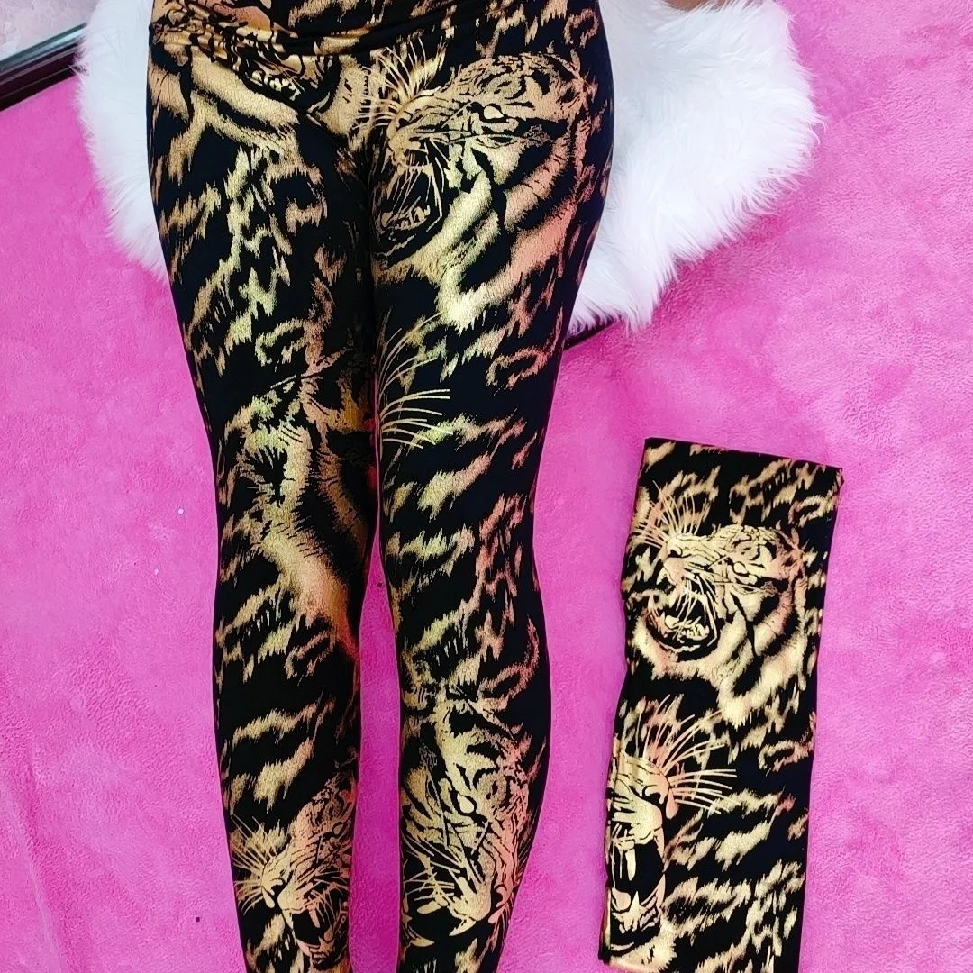 Summer Spring Black Gold Tiger Thin Sequin Women's Leggings Pants High Waist Plus Size Pencil Trousers