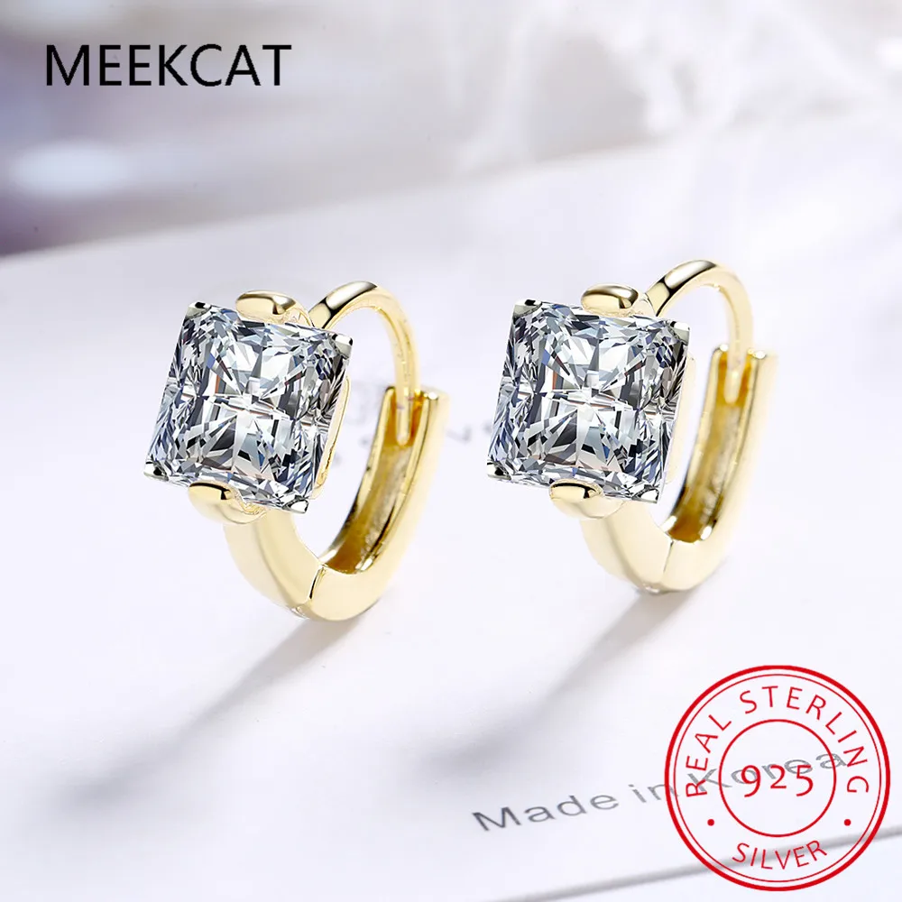 925 Silver Pass Diamond Test Total 2 ct D Color Sparkling Square Moissanite Tiny Huggie Hoop Earring Women Wedding Jewelry