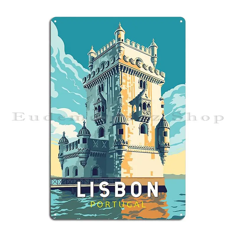 Lisbon Portugal Belem Tower Travel Art Vintage Metal Sign Wall Pub Garage Cave Printing Club Tin Sign Poster