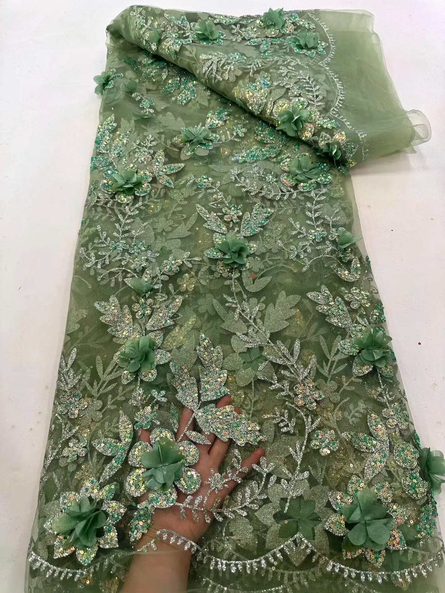 latest-french-3d-flower-glue-sequins-lace-fabric-2026-high-quality-nigerian-sequins-beads-lace-fabric-with-wedding-sew-5-yards