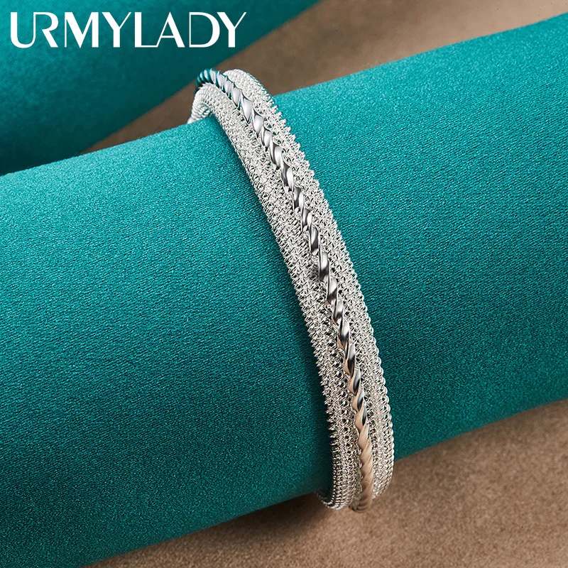 

URMYLADY 925 Sterling Silver Snakeskin Pattern Bangles Bracelet For Women Fashion Wedding Party Charm Jewelry