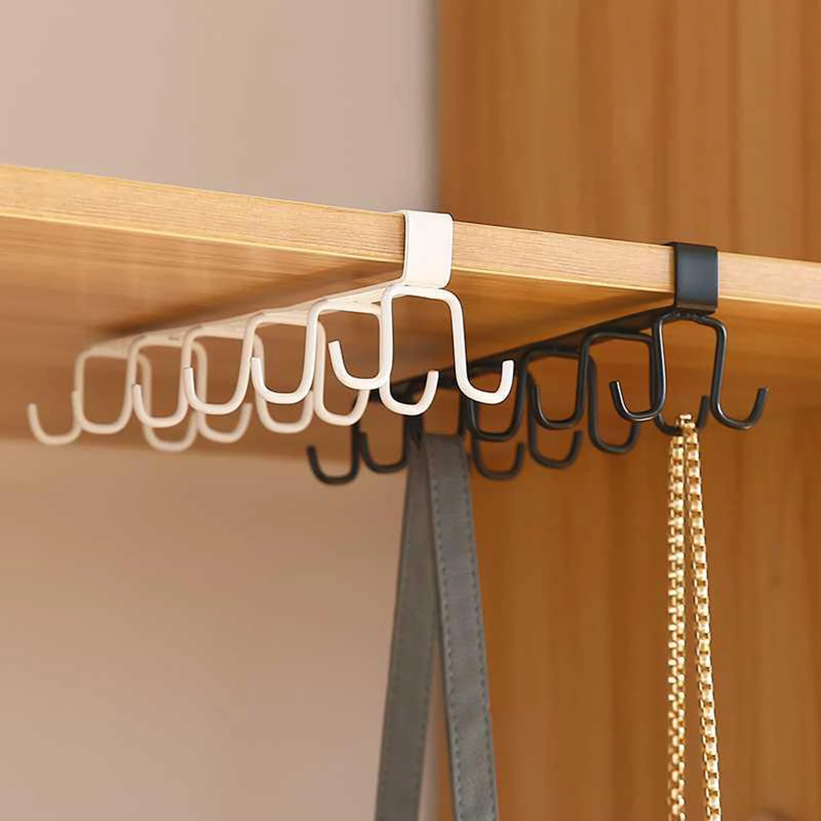 Kitchen Hook Rack Wall-Mounted Large Capacity Iron Storage Rack for Rags Cups Spoons Black White