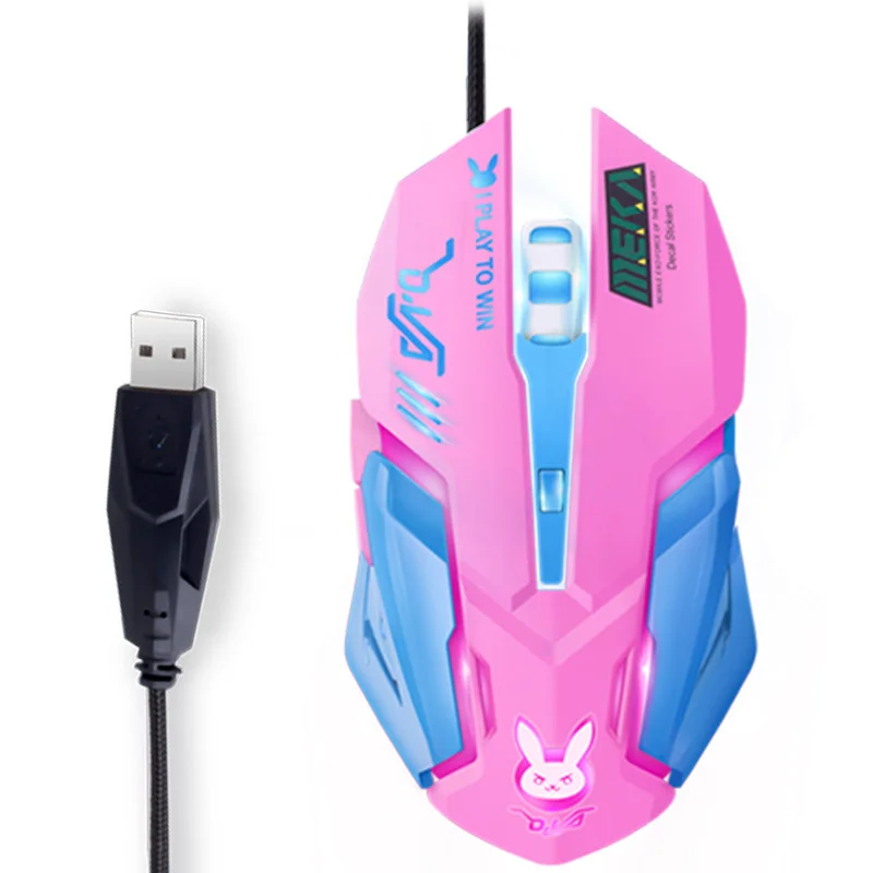 Colorful glowing silent game mouse pink block USB e-sports usb wired mouse for laptop computer