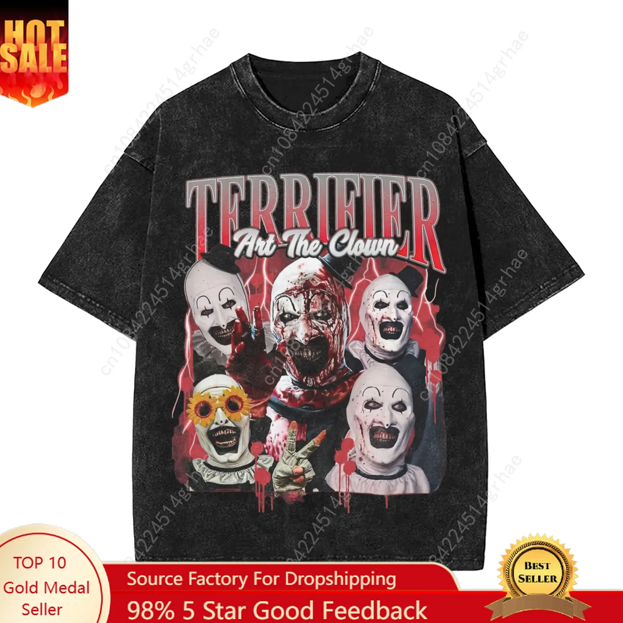 

Oversized Washed T-Shirt Terrifier Cotton T-Shirts Art The Clown Hipster Tee Shirt for Mens Beach Y2K Fun Casual Clothing
