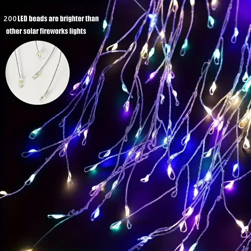 Guirlande lumineuse de feu d'artifice à énergie solaire, 120/200led, étanche, pour l'extérieur, féerique, pour cour, jardin, décoration de fête du Ramadan