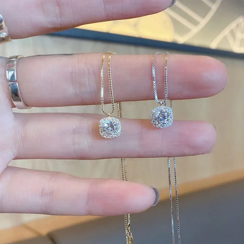 

Square Zircon Necklace for Women Small Sparkling Cubic Zirconia Pendant Minimalist Elegant Luxury Gift for Her Anniversary
