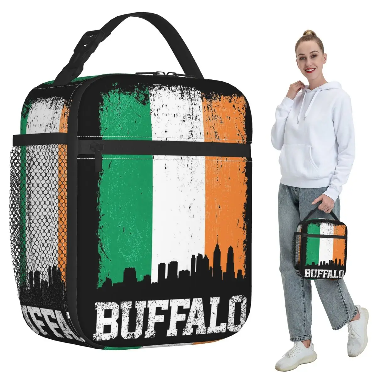 

Винтажная термосумка для обедов с изображением ирландского флага и городского пейзажа Buffalo Pride для детей, школьная термосумка-холодильник для еды, контейнер для ланчей
