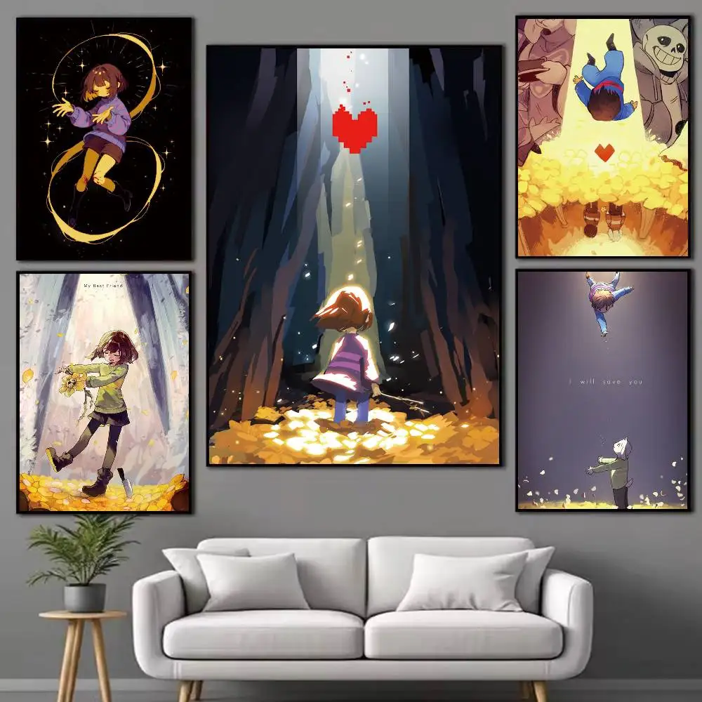 Game U-UndertaleS Poster High Quality Dorm Living Room Aesthetic Wall Decoration Painting Stickers Gift