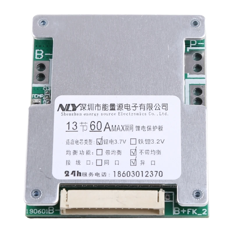 13S 48V 60A Battery Protection Board Electronics Li-ion Cell Battery BMS PCB Equalizer Board BMS Board Module Power Accessories