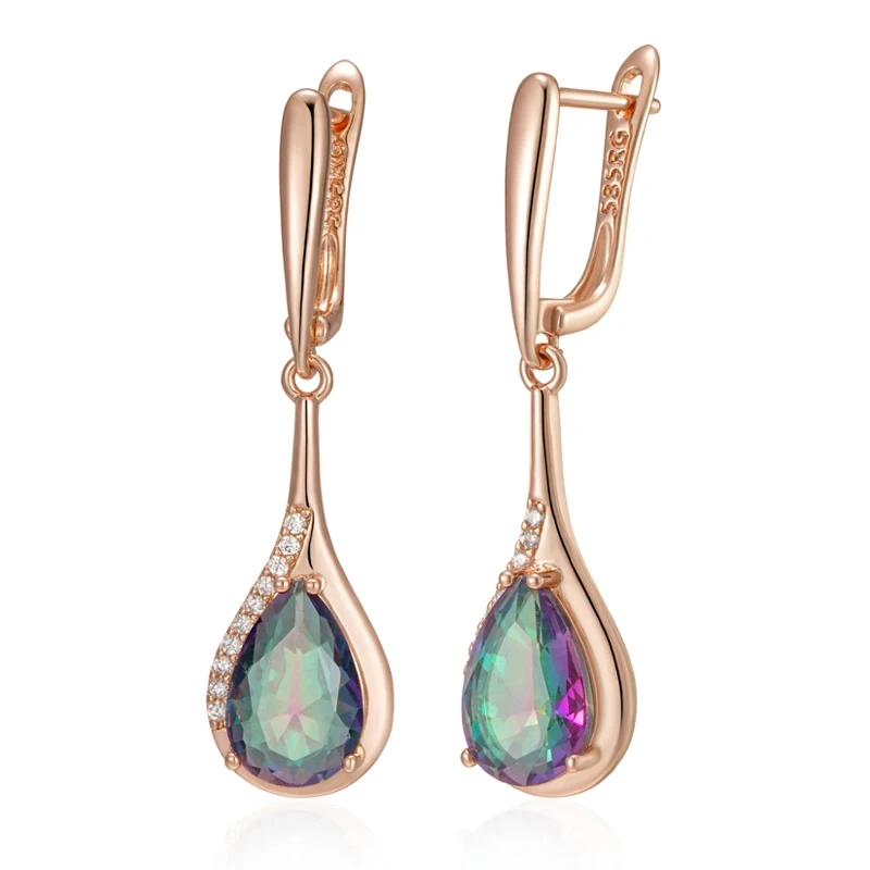 Wbmqda Colorful Stone Long Drop Earrings For Women 585 Rose Gold Color Luxury Wedding Party Jewelry Accessories