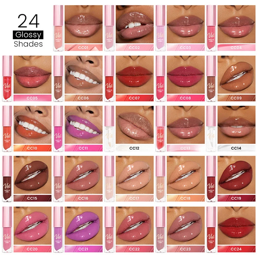 Private Label 48-Color lipgloss Custom Logo Long-lasting Waterproof High-color Non-stick Pink Cover Round Tube Makeup Wholesale