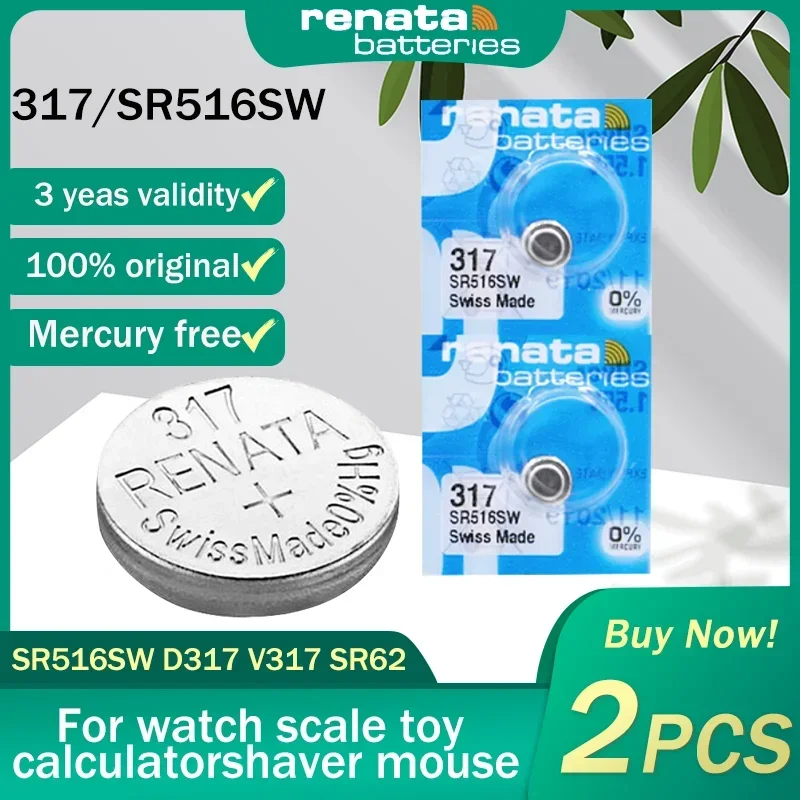 2PCS/Lot Original Renata 317 SR516SW D317 V317 SR62 1.55V Silver Oxide Watch Battery For Scale Watch Swiss Made Button Coin Cell