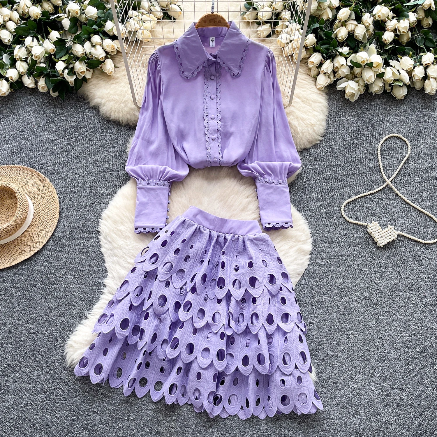 

Sexy chic long sleeve slim Hook flower hollow button Dress Chic Vintage Women Casual women clothing