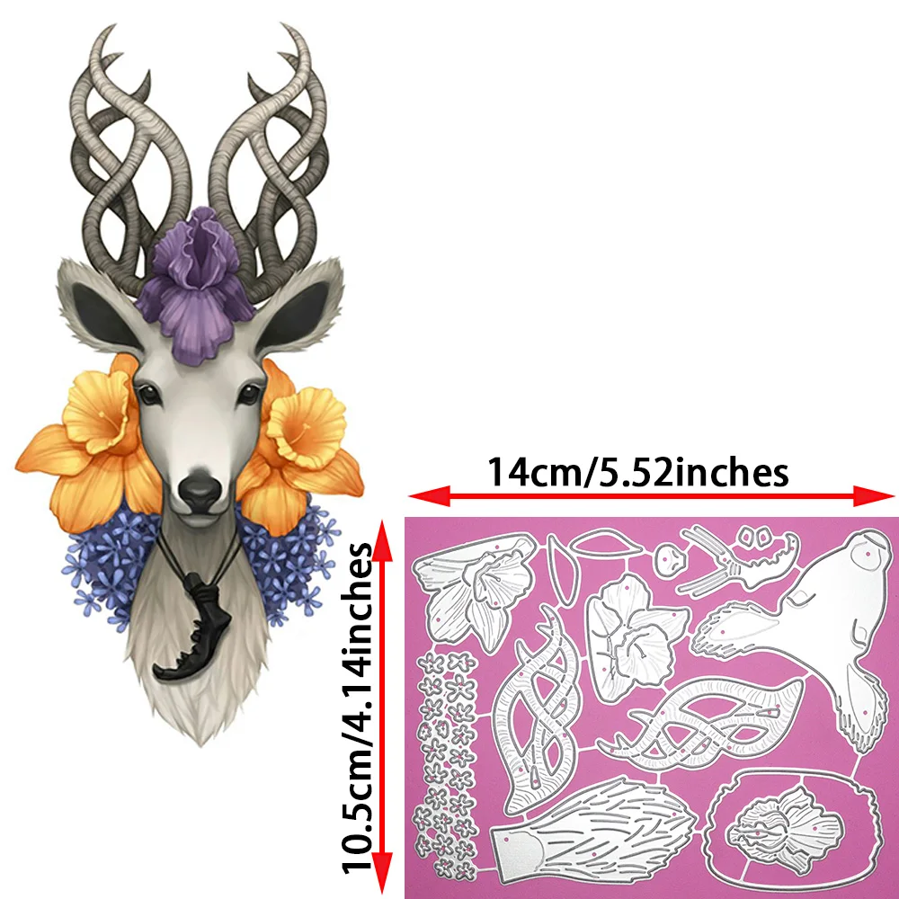 Lucky Flower Elk Metal Cutting Dies Christmas Animal Embossing Stencil for Happy New Year DIY Scrapbooking Gift Card Craft