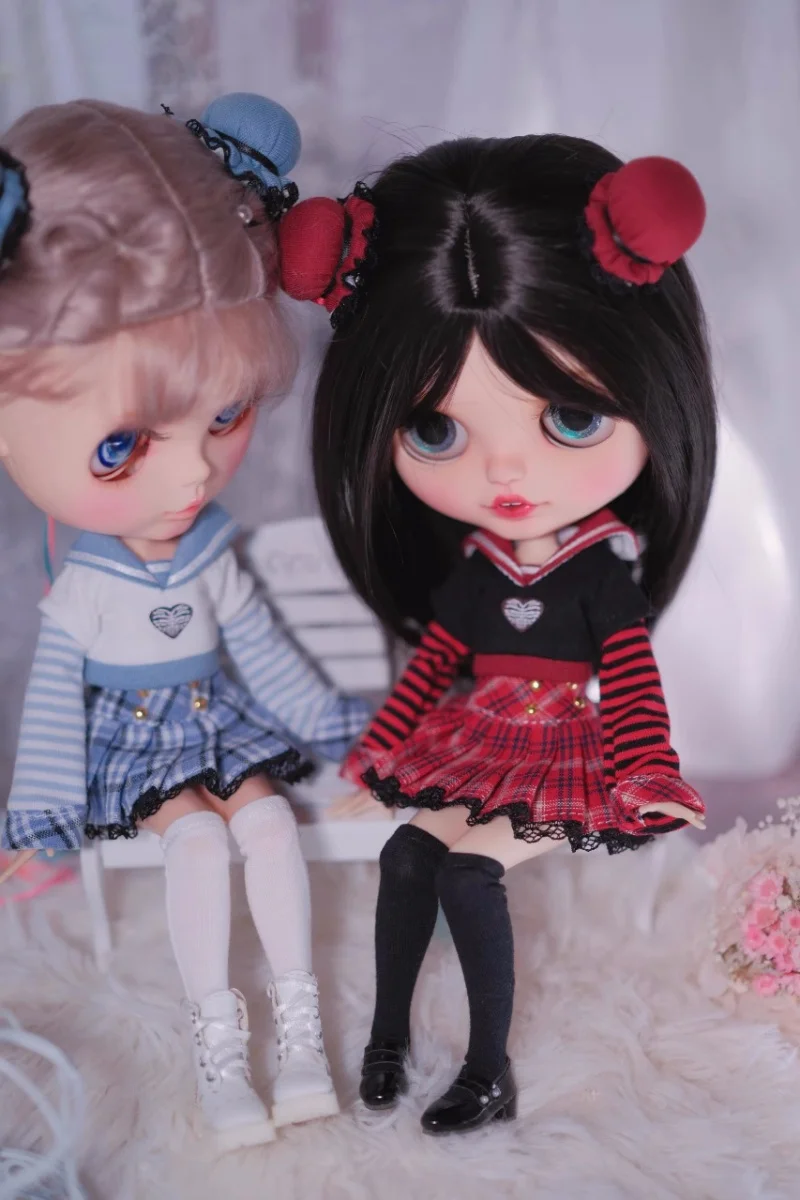 

Одежда для куклы BJD, размер Blythe, платье с длинным рукавом и плиссированная юбка, 4 комплекта, аксессуары для кукол