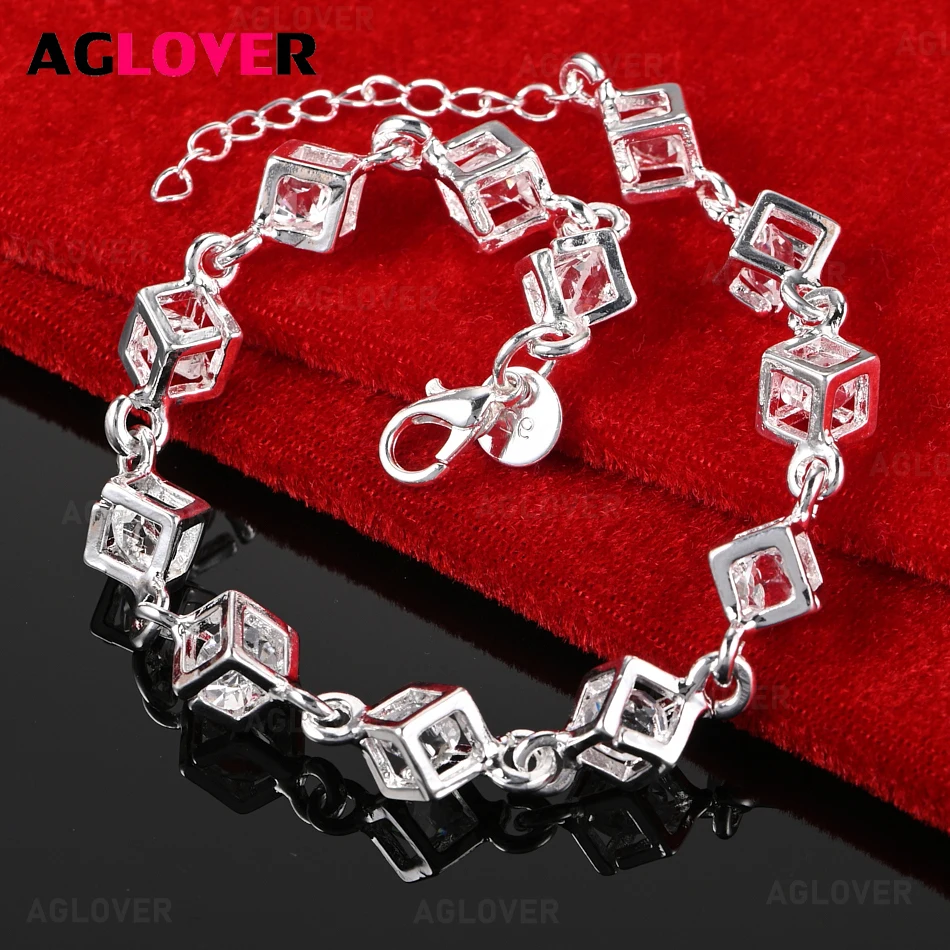 

AGLOVER 925 Sterling Silver Hollow Grid Bracelet Women Charm Fashion Party Jewelry