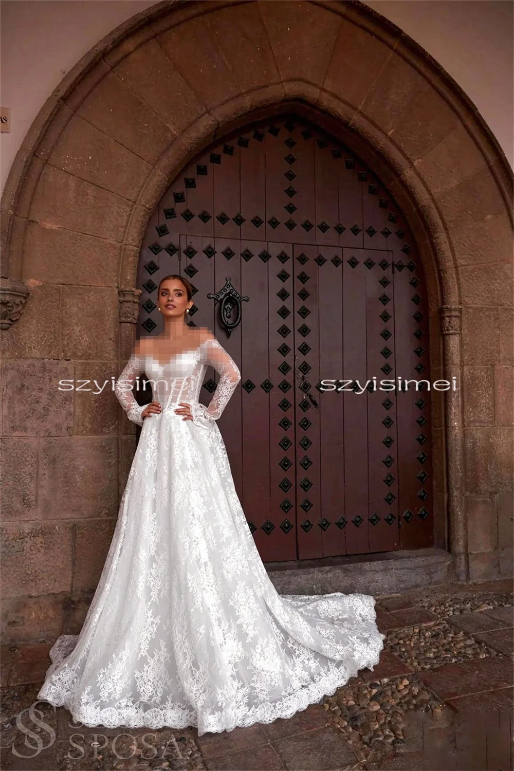 Customized Sweetheart Wedding Dress 3/4 Sleeve A-line Backless Lace Bridal Dresses For Wedding свадебное платье image 2