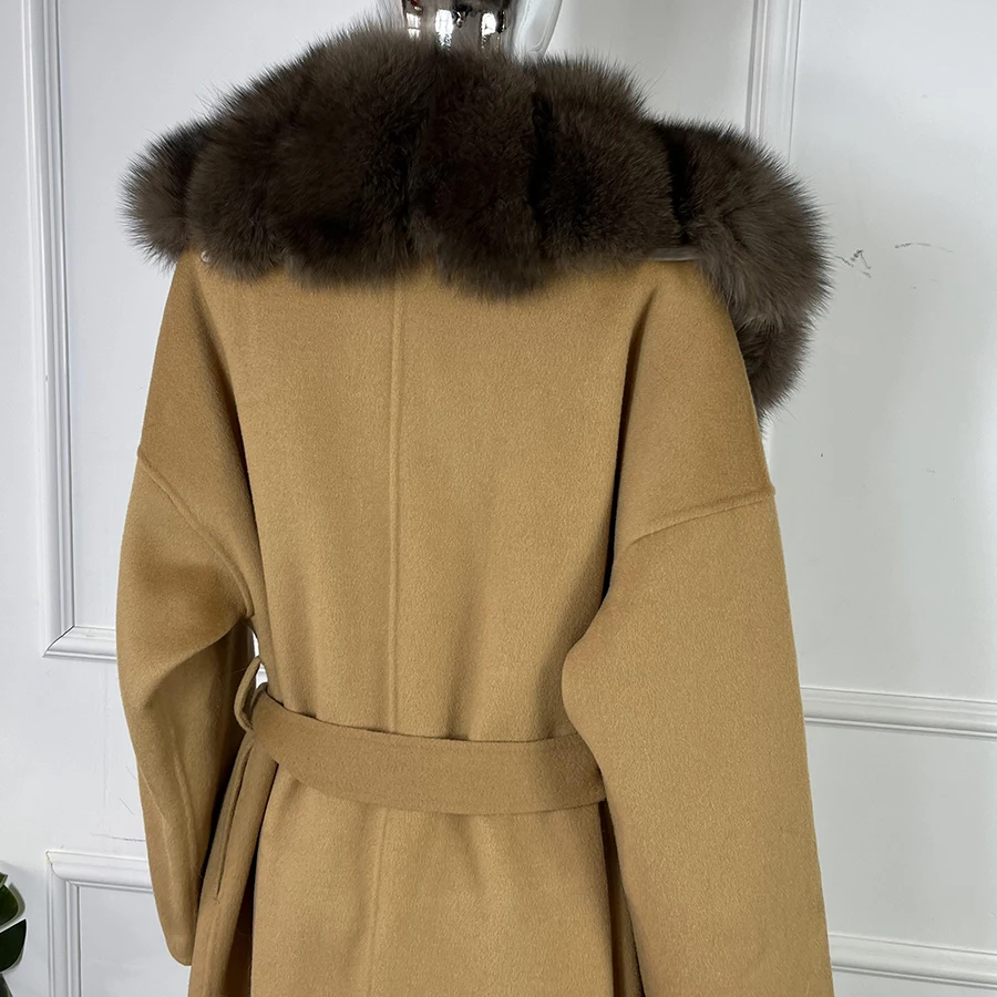 Women\'s Real Fur Coat Long Cashmere Wool Coat Winter Natural Fox Fur Coat Best Selling Luxury