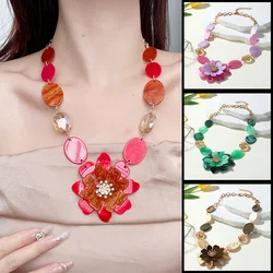 GuanLong Gold Color Stainless Steel Bead Chain Necklaces for Women Big Colorful Resin Flower Pendant Necklace Travel Accessories