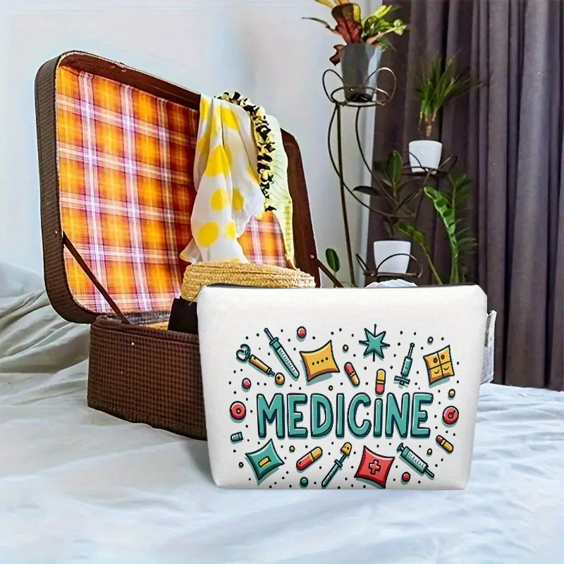 Un sac de maquillage avec logo pharmaceutique - pochette multifonctionnelle à fermeture éclair, sac de rangement de bijoux, petit sac de rangement à fermeture éclair de voyage parfait.