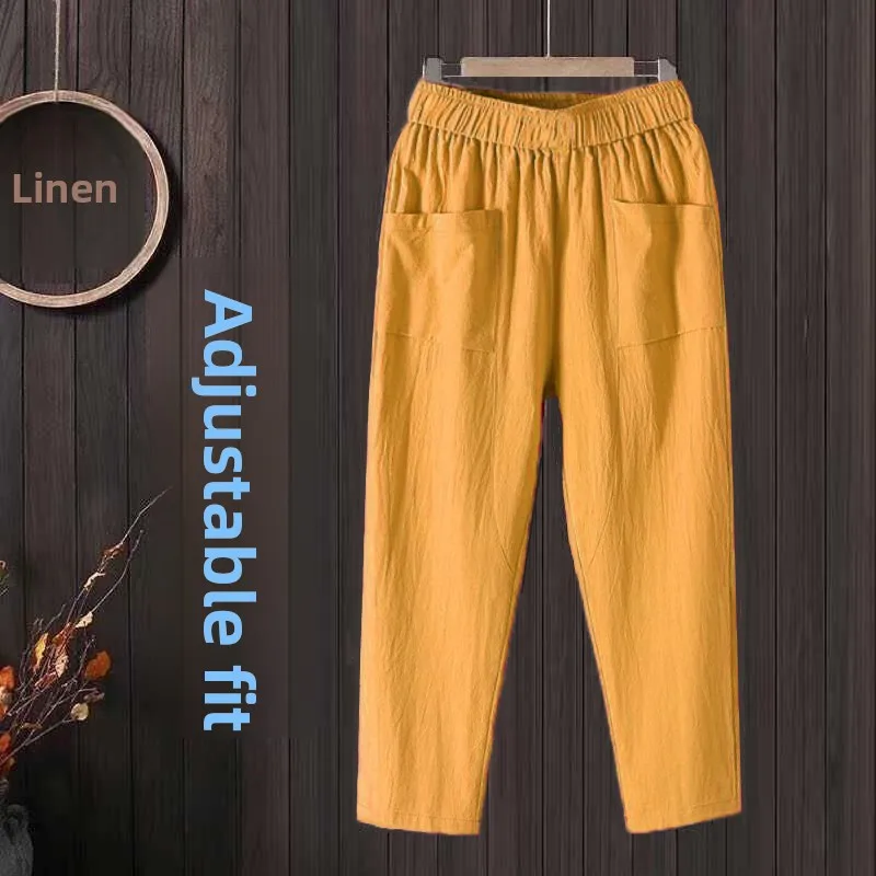 Loose Casual High Waist Nine-Piece Pants plus Size Women's New Style Summer Versatile Cotton Blend Mom Jeans