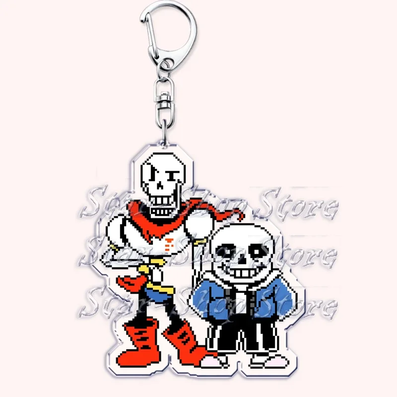 Popular Game Papyrus Sans Video Keychains for Accessories Bag Skeleton Pendant Keyrings Jewelry Friends Gaming Fans Gamer Gifts