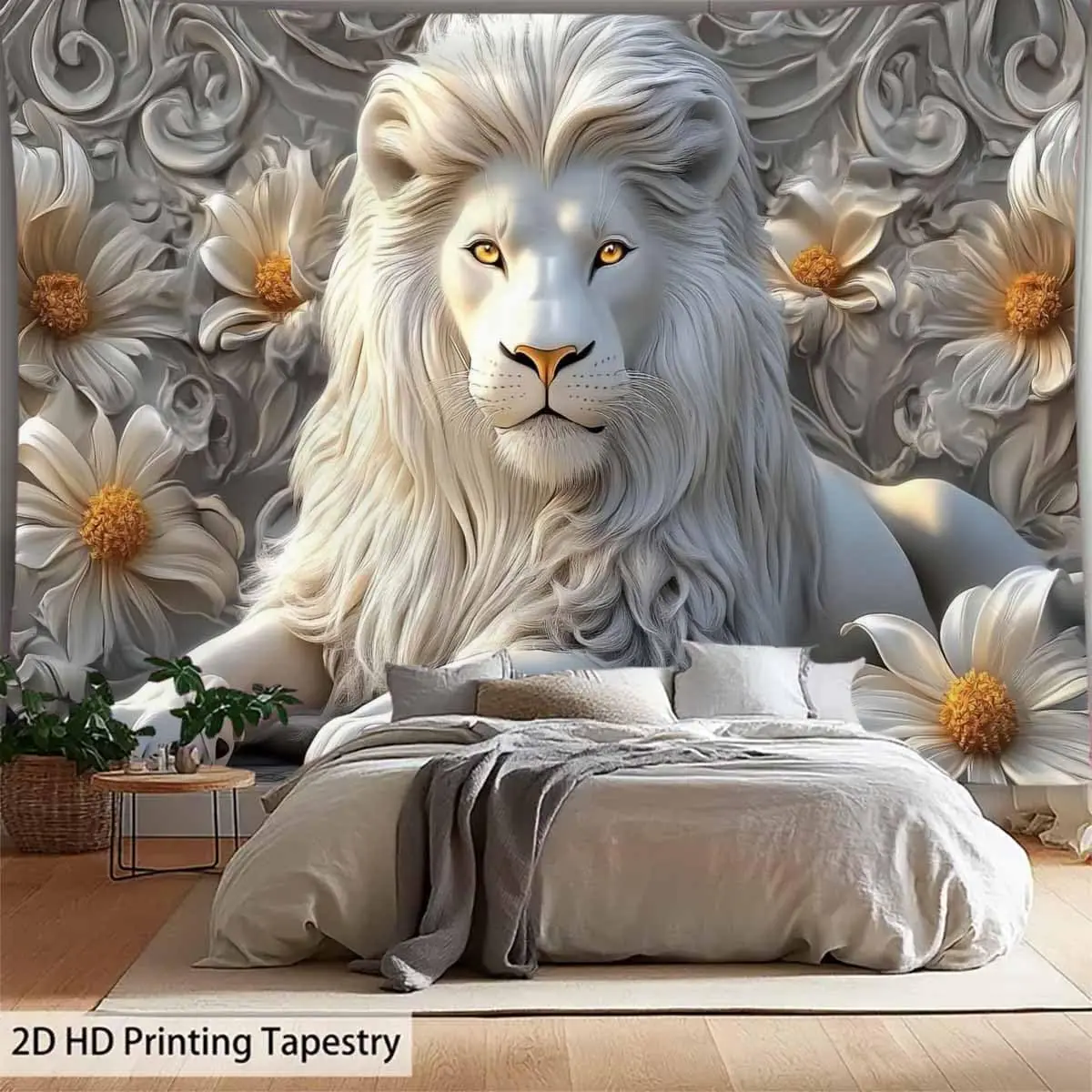 Cool White Lion Tapestry Aesthetic Animal Lion King Wall Blanket for Man College Hippie Art Wall Hanging Home Decor For Bedroom view 4