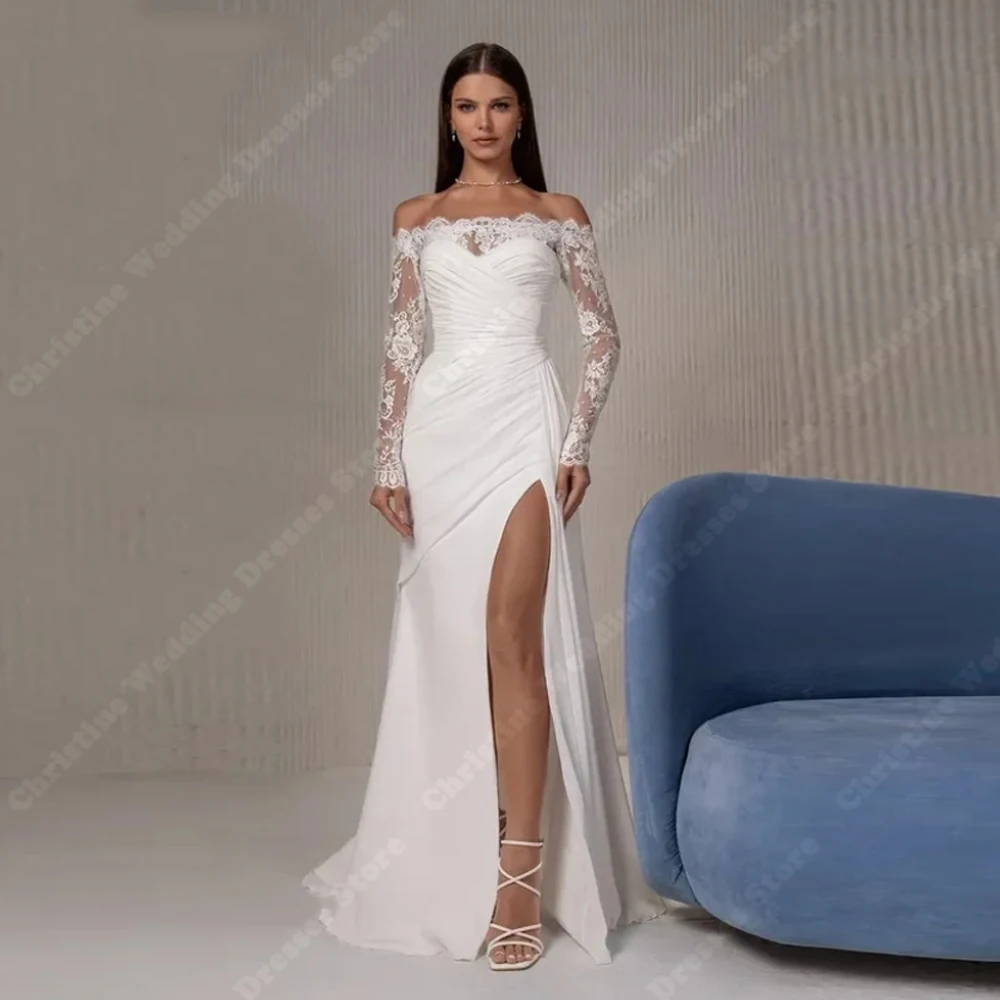 Robes De mariée fascinantes pour femmes, épaules dénudées, avec des Appliques en dentelle, longueur De nettoyage, robes De bal personnalisées