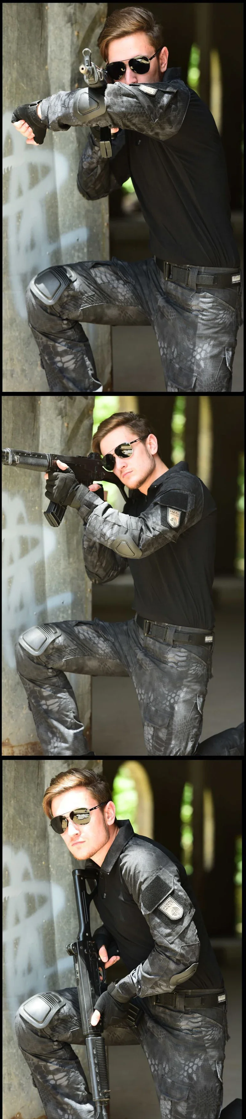 Outdoor Uniform Taktische Hemd Wasserdichte Kleidung Tops Tragen Widerstand Airsoft Camo Jagd Anzug Cargo Hosen + Pads – Detail 11