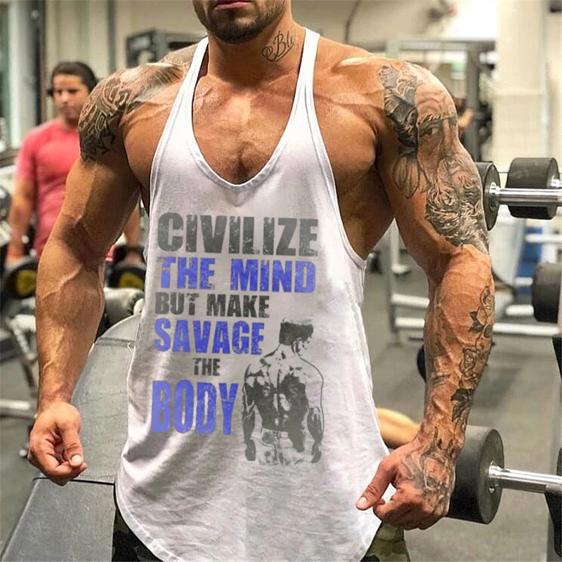 

Men's Mind & Body Inspirational Gym Tank Top - 100% Cotton Sleeveless Singlet for Bodybuilding, Jogging & Training Fitness
