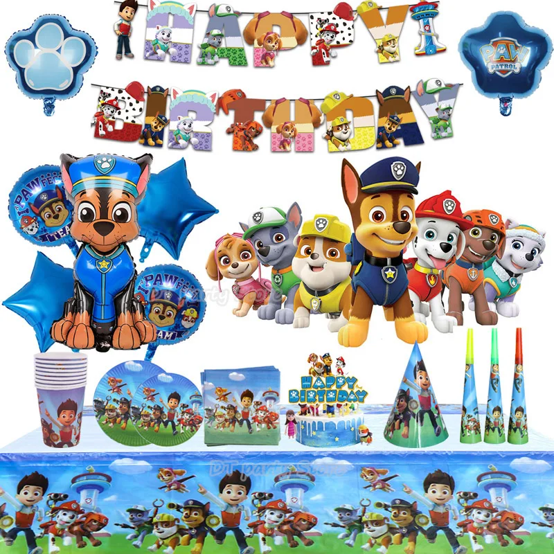 PAW Patrol Birthday party set balloon Birthday banner Cake boy girl Party decoration Genuine Paw Balloon Kids Tableware Supplies