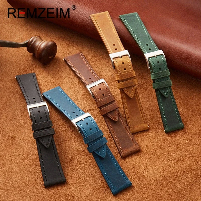 Crazy Horse Cow Genuine Leather Watch Band Universal Soft Quick Release Vintage Watch Band Frosted Cow Leather 18-22mm