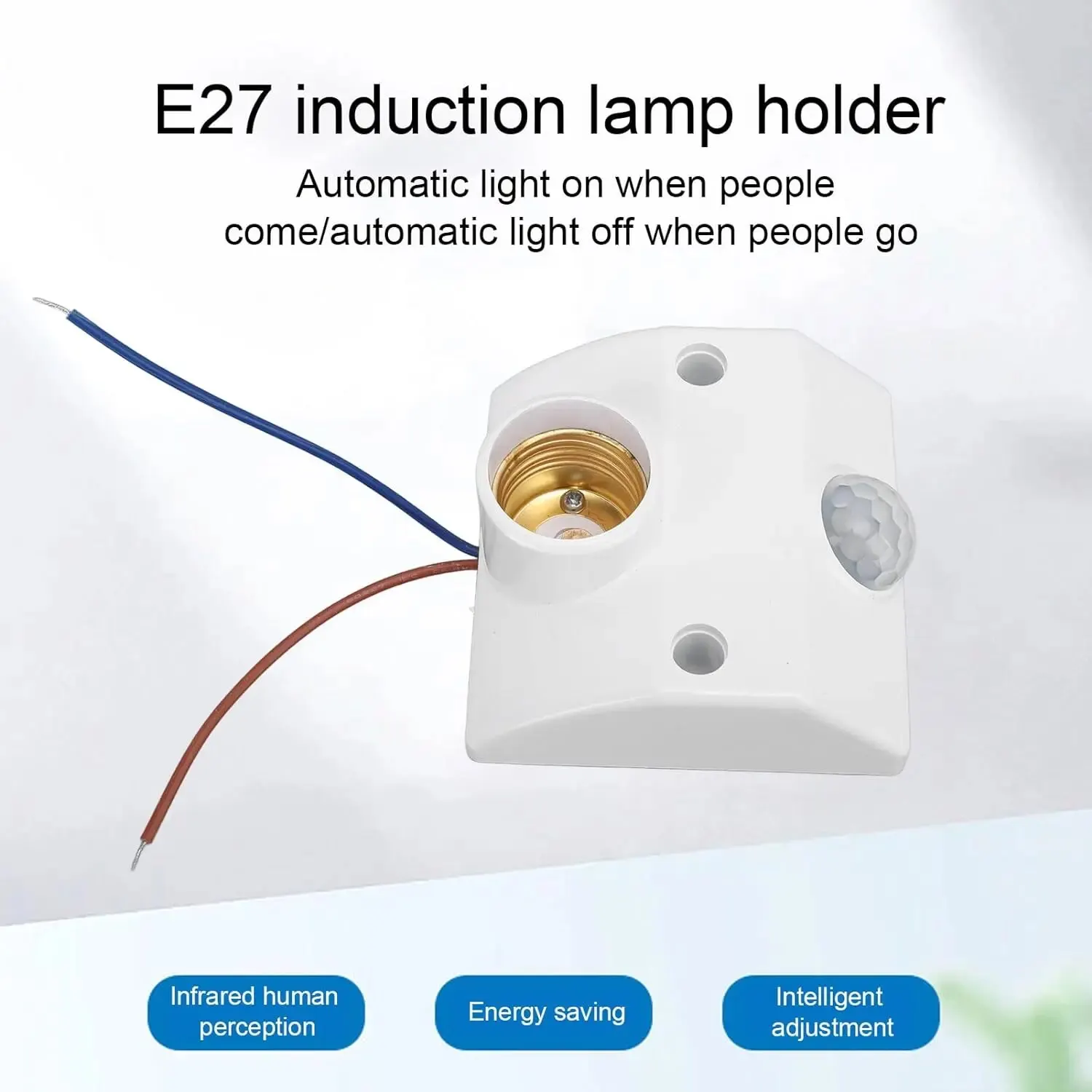 Pir Motion Sensor Light Socket,E27 LED Bulb Base Human Body Sensor Adjustable Auto on Off Light Control Lamp Holder