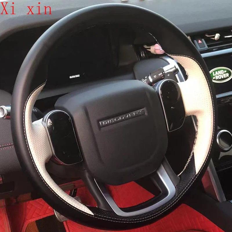 DIY Custom Leather Hand Sewn Steering Wheel Cover For Land Rover Range Rover Evoque Velar Discovery Freelander 2/3/4 Sport