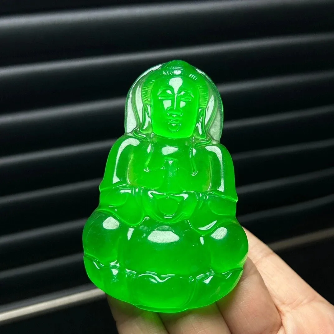 Real Natural High Ice Green Jade Jadeite guanyin Pendant&Necklaces